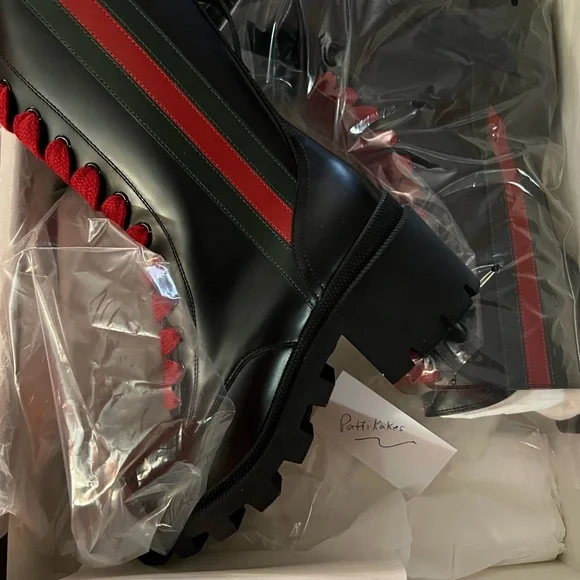 Gucci Women's Magnum Calf Web Black Boots with Red Laces. - Picture 8 of 10